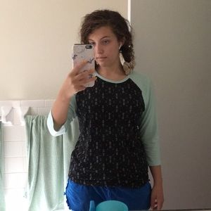 mint blue randy with black and white print